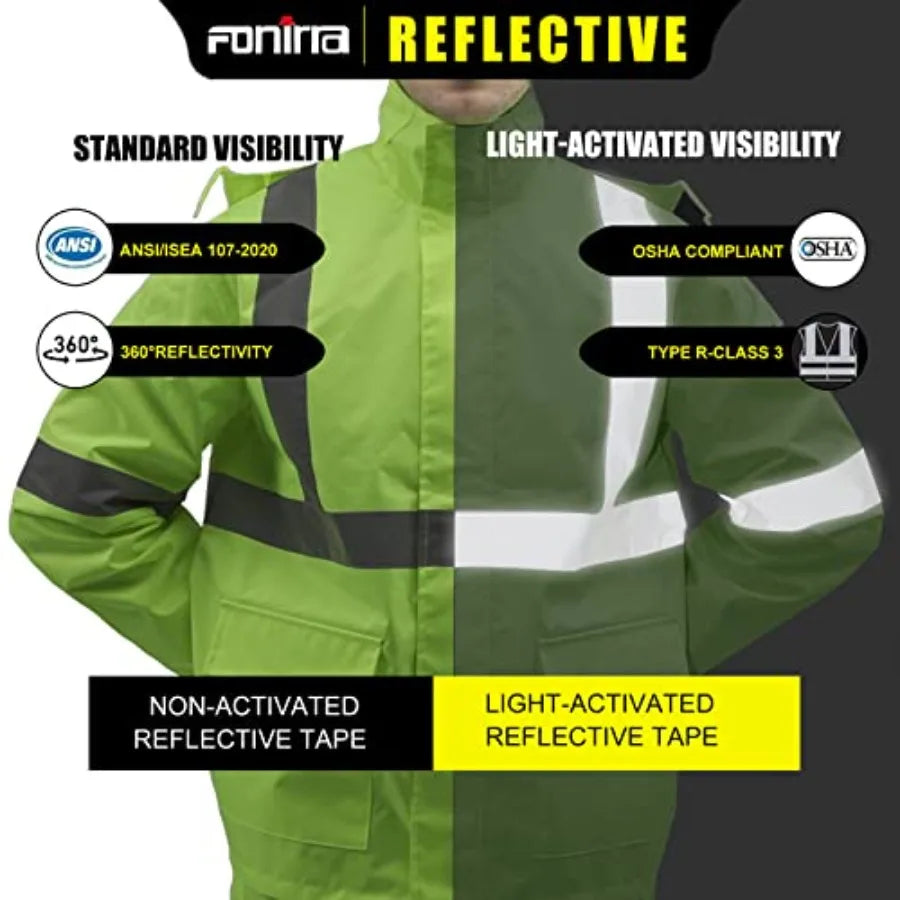 Hi Vis Safety Rainsuit for Men Waterproof Yellow Reflective Class 3 Rain Jacket Gear Pants S/M