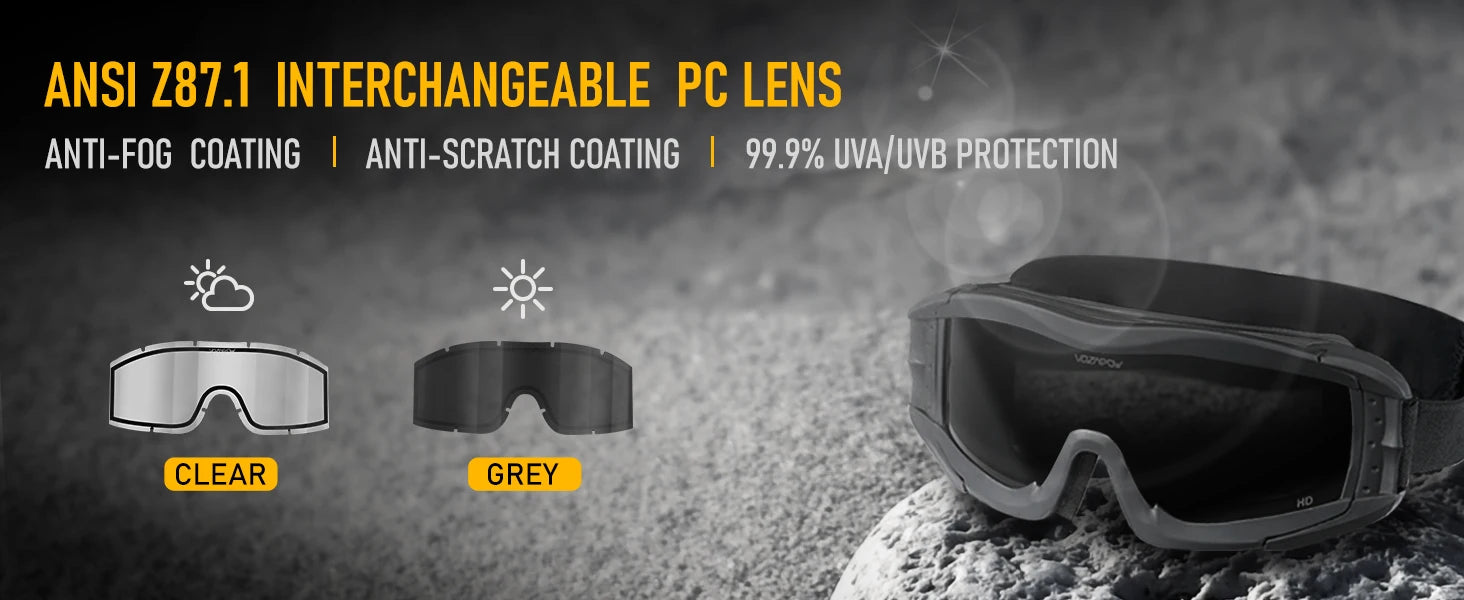 Vozapow Professional Shooting Glasses Anti Fog Impact Resistant Safety Sunglasses UV400 Mountaineering Airsoft Tactical Goggles