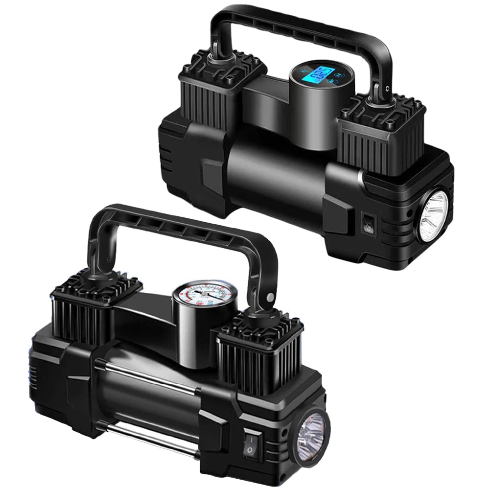 12V 150PSI Mini Air Compressor Dual Cylinder Auto Inflatable Pump with LED Light Heavy Duty Deluxe Portable Metal Air Compressor
