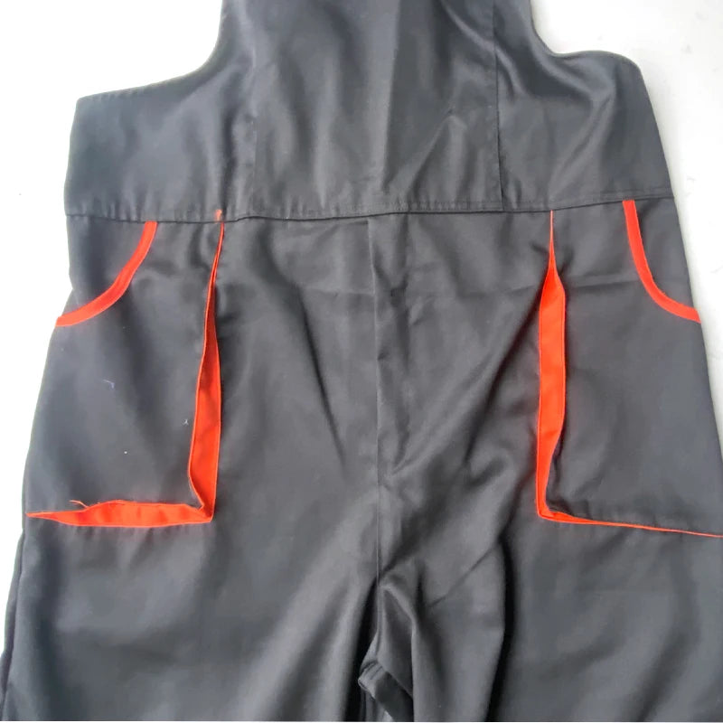 Reflective Bib Overalls Mens Women Work Clothing Protective Coveralls Strap Jumpsuit Multi Pockets Uniform Sleeveless Cargo Pant
