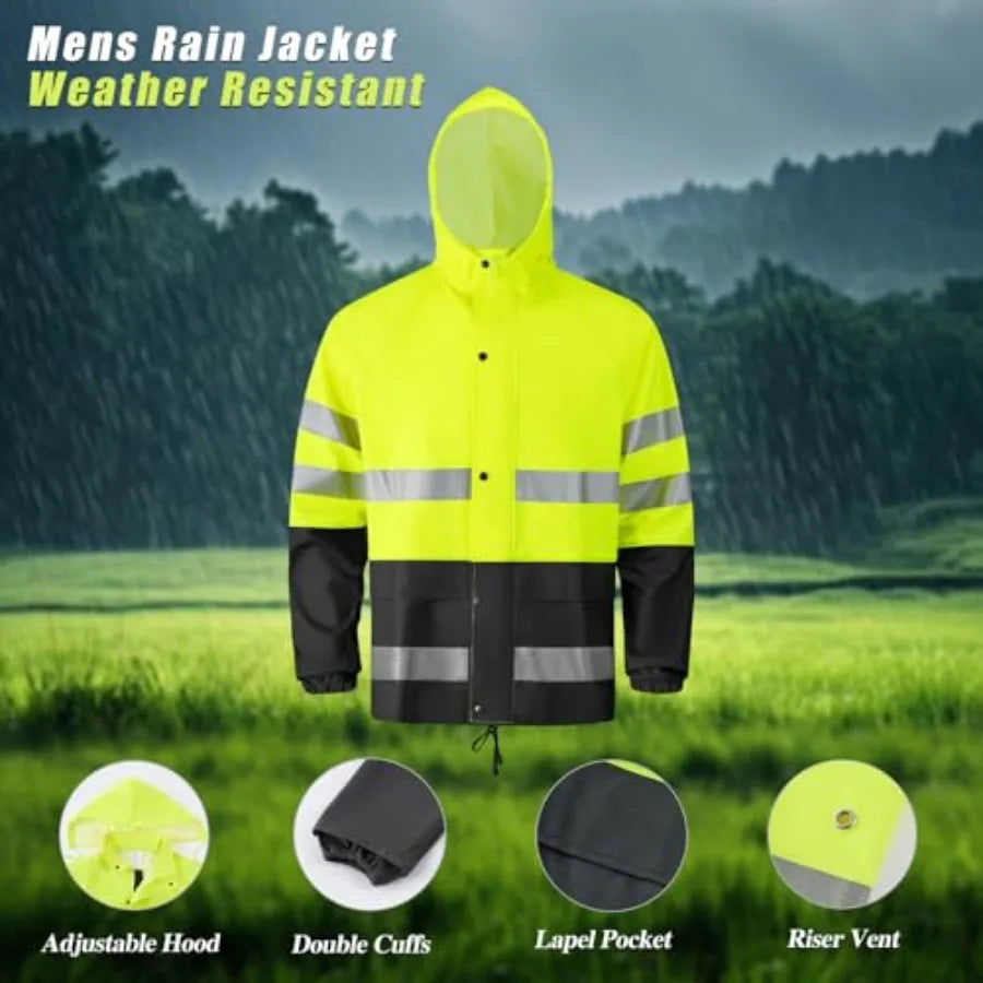 Rain Suit For Men and Women Waterproof Heavy Duty Rain Gear Reflective Jacket for Fishing Outdoor Work Raincoats