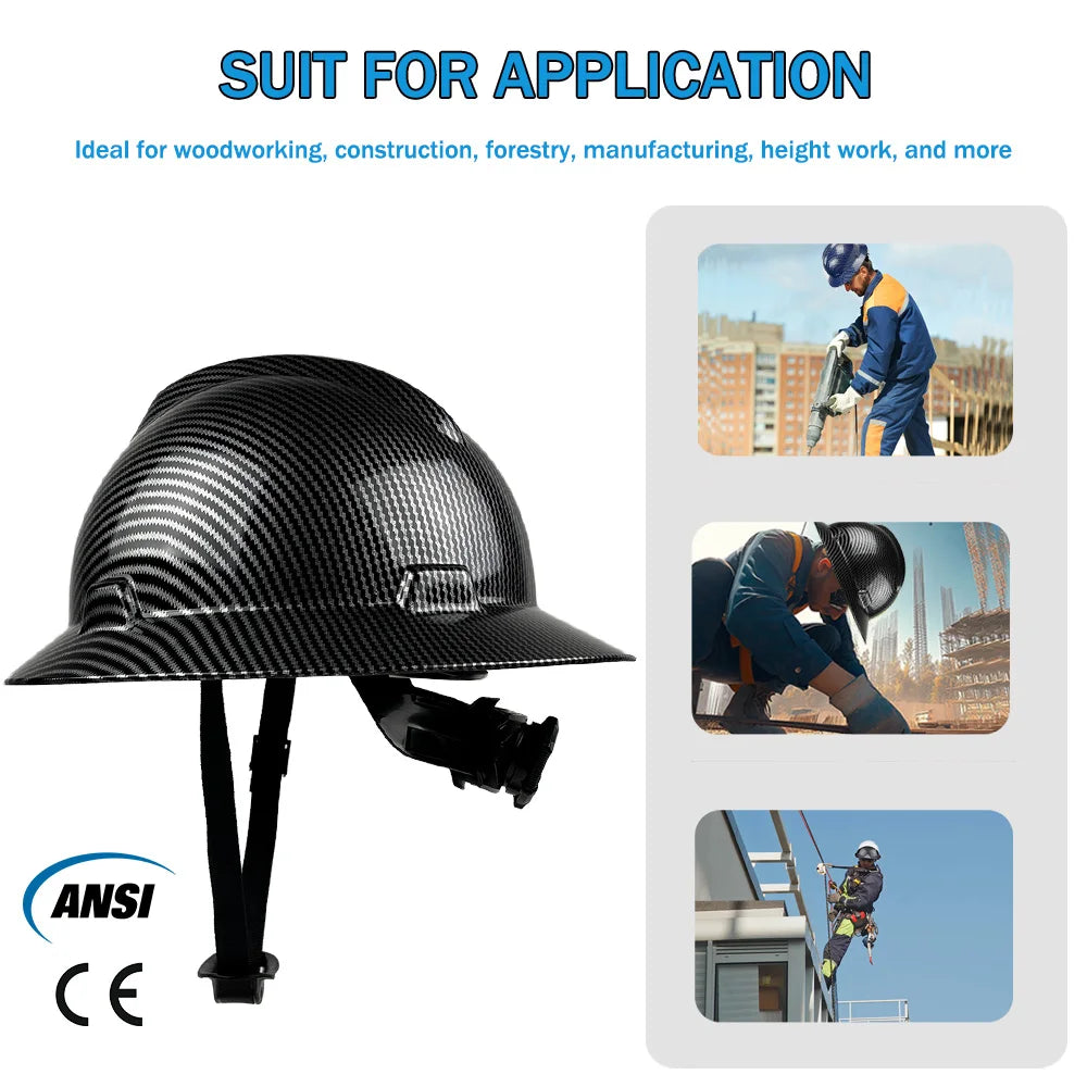 CE Full Brim Hard Hat with 6-Point Suspension HDPE Construction Safety Helmet ANSI Z89.1 Compliant for Site Safety