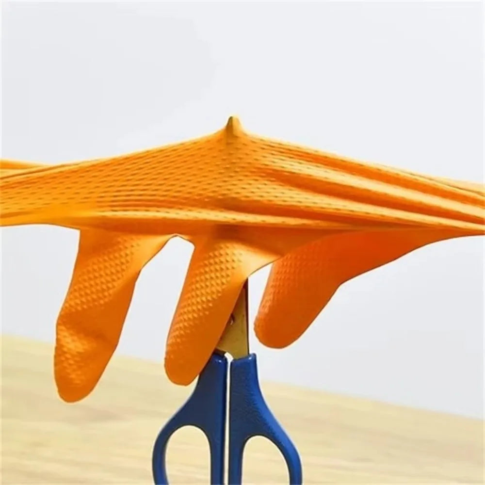 10pcs Heavy Duty Nitrile Gloves Orange Black with Diamond Textured Safety Gloves Waterproof Wear-Resistant Disposable Gloves