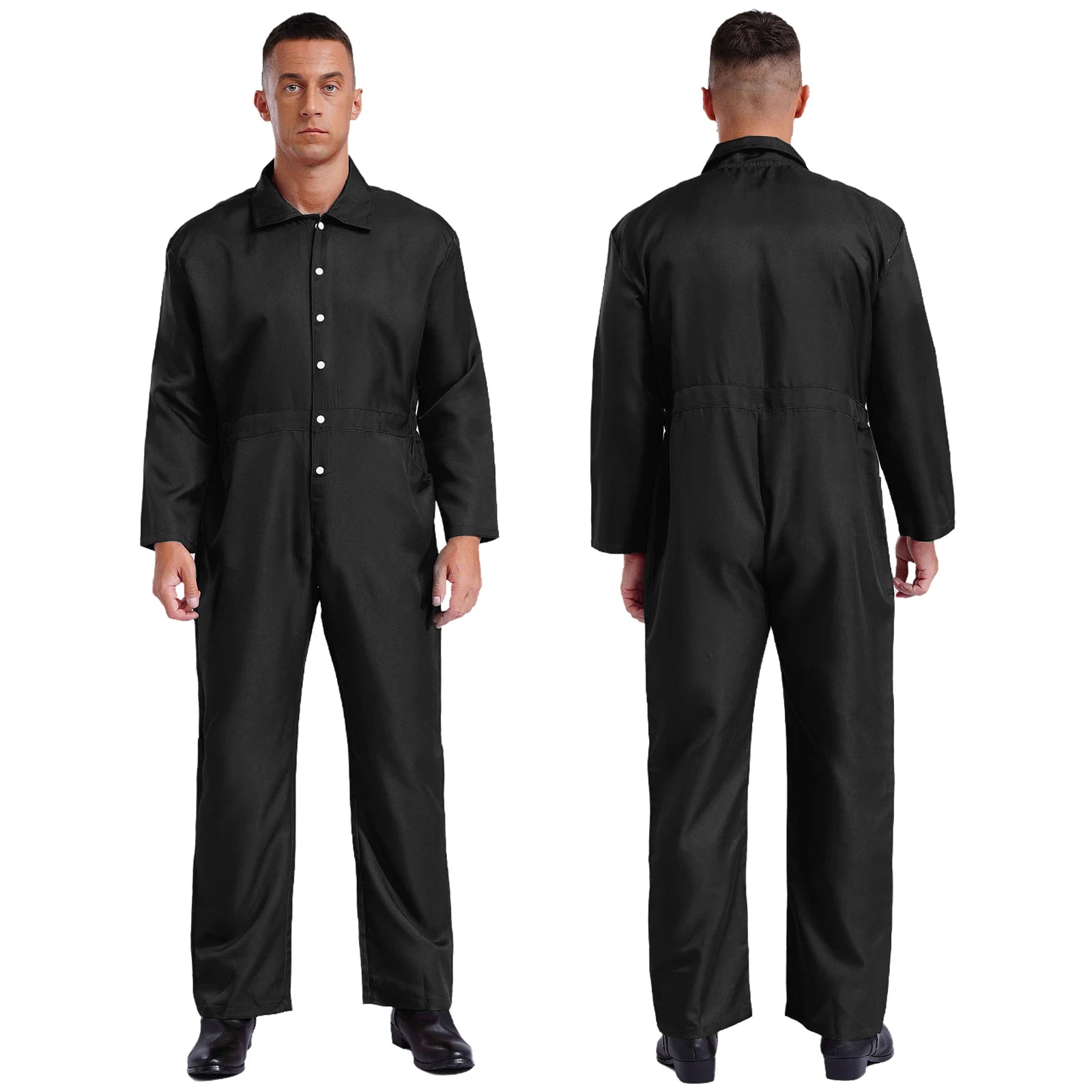 Mens Wear Button-up Work Coveralls Jumpsuit Resistant Overalls Costume Turn-down Collar Bodysuit Long Sleeve Workshops Uniforms