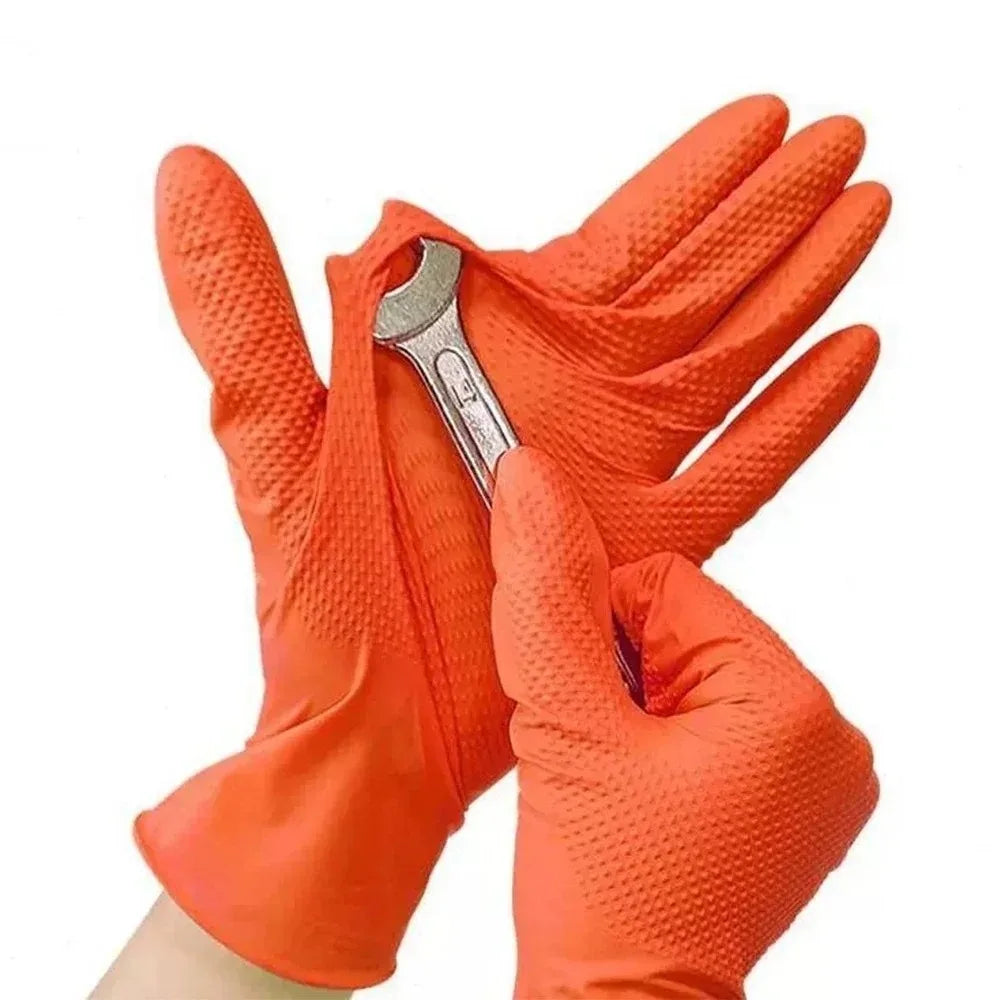 10pcs Heavy Duty Nitrile Gloves Orange Black with Diamond Textured Safety Gloves Waterproof Wear-Resistant Disposable Gloves