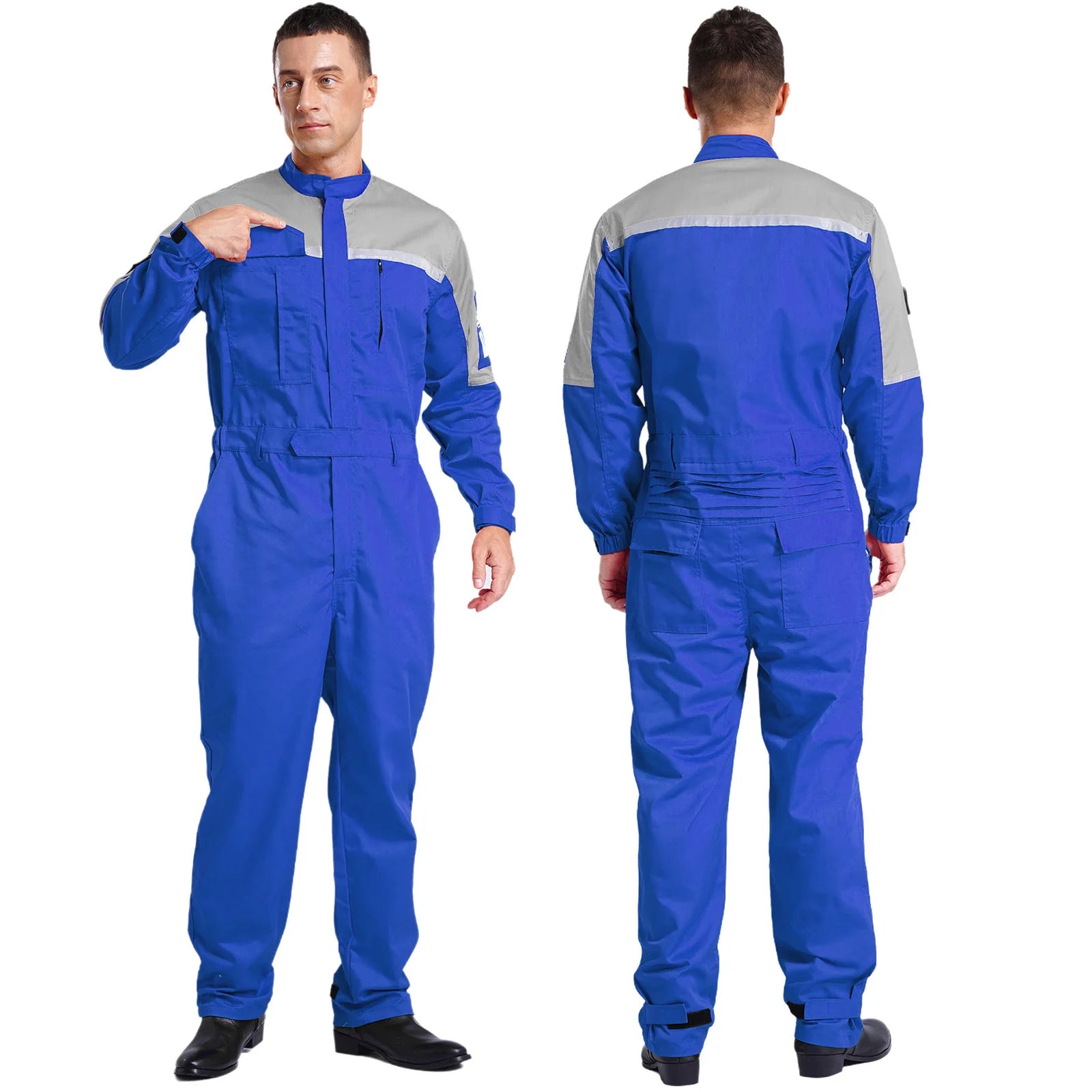 Mens Wear Resistant Anti-static Protective Jumpsuit Workwear Multi-pocket Reflective Straps Full-body Coveralls Workshop Uniform