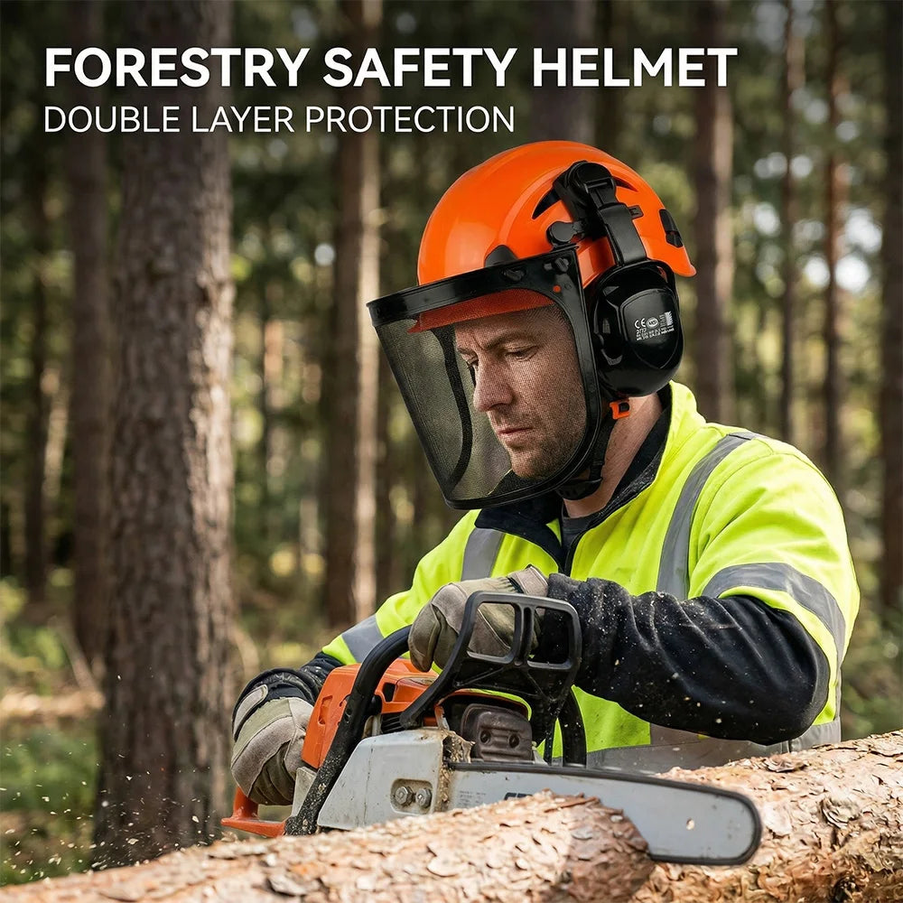 CE ANSI 3 in 1 Forestry Safety Helmet with Face Shield Earmuffs ABS Hard Hat for Logging Chainsaw Brushcutter Trimmer Work Cap