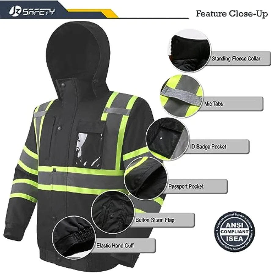 Hi-Vis Winter Safety Bomber Jacket for men and women Winter Safety Jacket Durable and Waterproof Construction Work Jacket for W