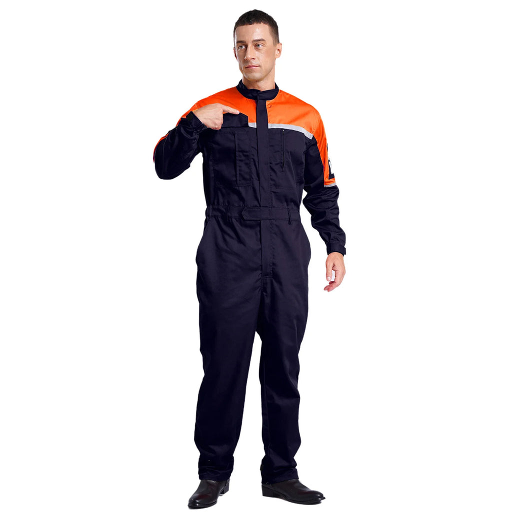 Mens Wear Resistant Anti-static Protective Jumpsuit Workwear Multi-pocket Reflective Straps Full-body Coveralls Workshop Uniform