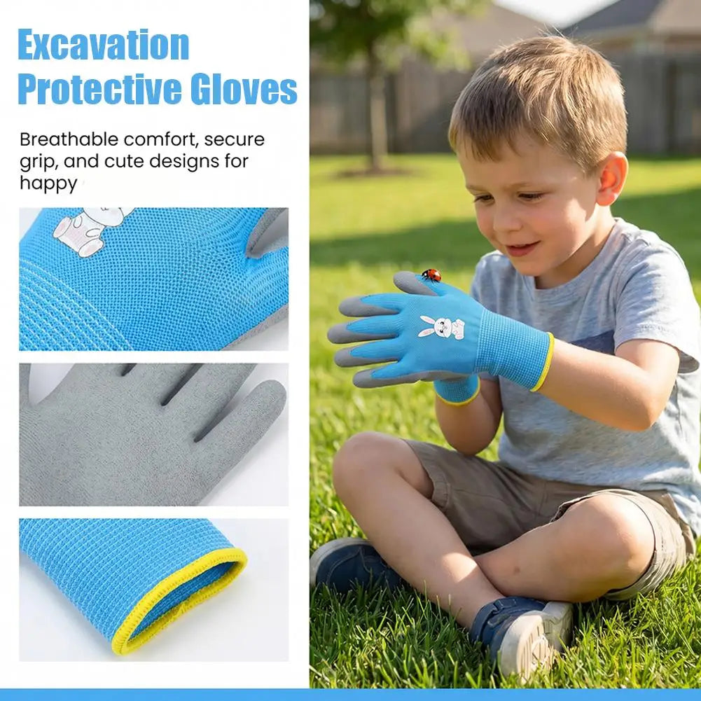 Kids Durable Waterproof Garden Work Gloves Non-Slip Children Safety Yard Work Gloves Portable Garden Supplies Gardening Gloves