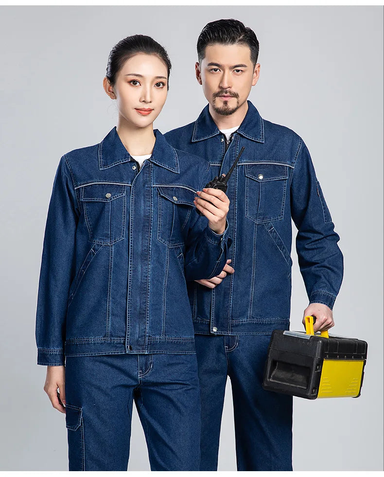 Summer Denim work clothes for men women Reflective stripe safety working Uniform Mechanic repairman worker Coverall welding Suit
