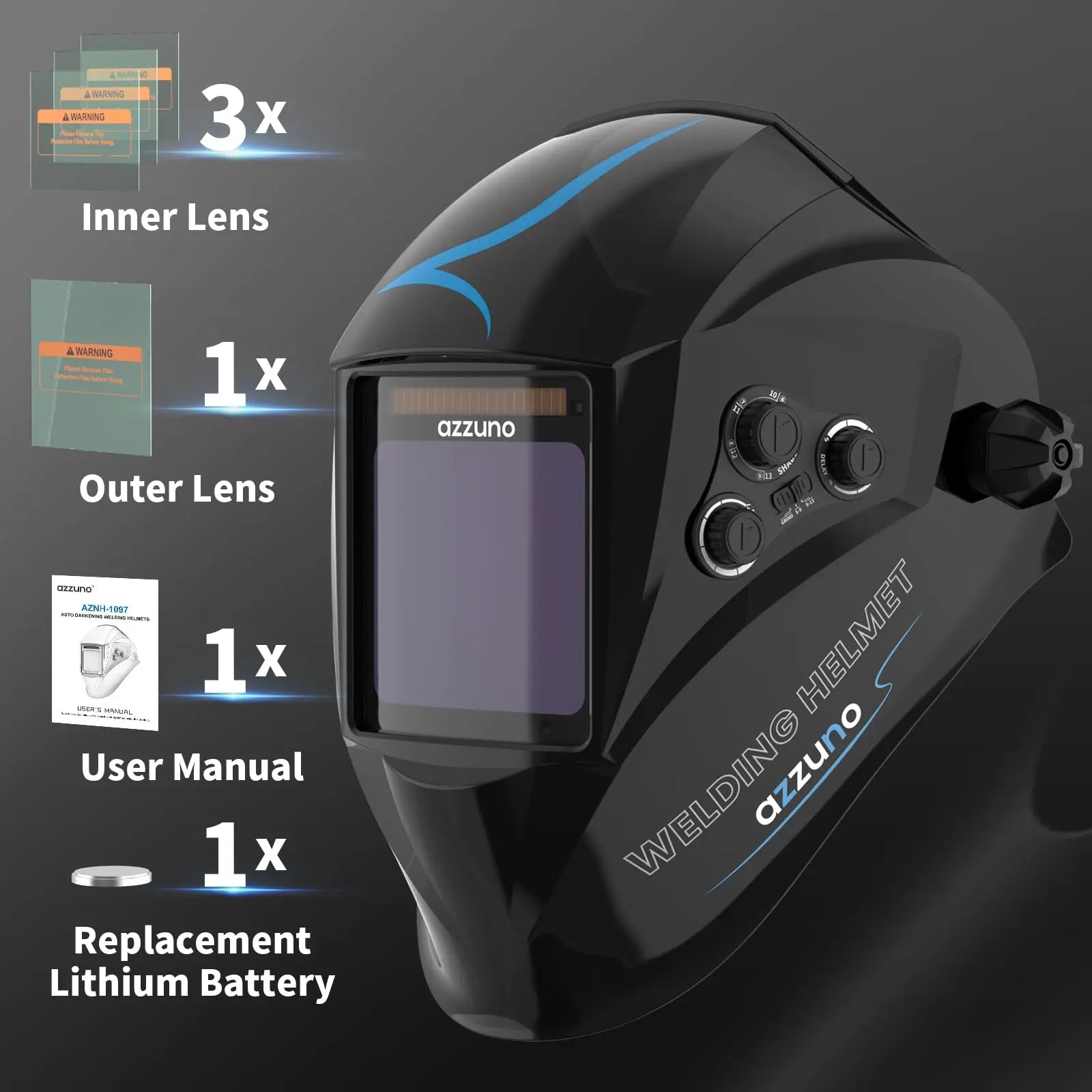 AZZUNO Welding Helmet Mask Ture Color Auto Fast Darkening Welding Helmet Super Large View 3.94‘’×3.82‘’ MIG TIG ARC CUT Welder