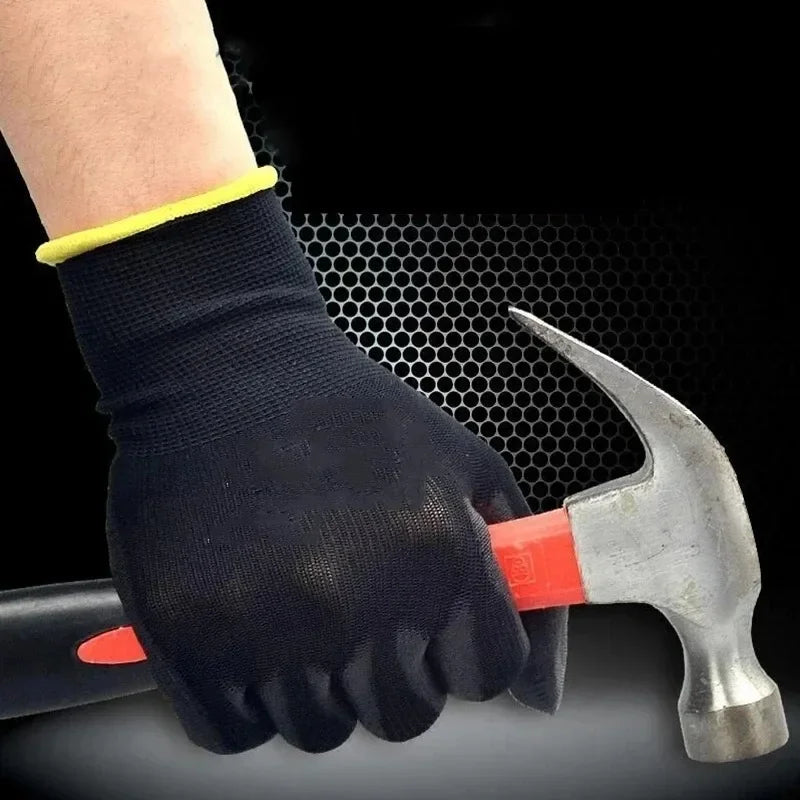 Black Nylon PU Coated Gloves Breathable Non Slip for Factory Machinery Gardening Woodworking Outdoor Safety Work Gloves 2041