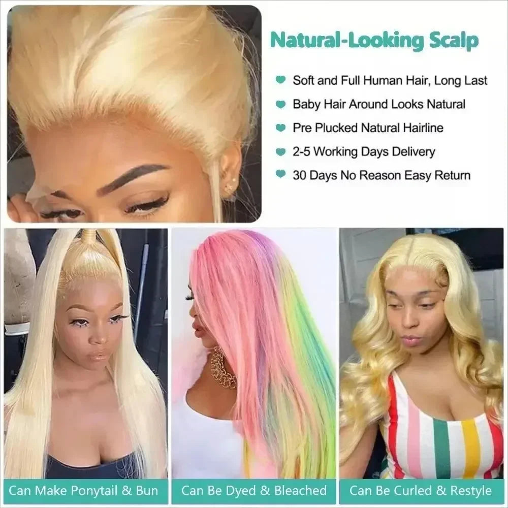 13x4 13x6 HD Transparent Full Frontal Lace 613 Blonde Colored Straight Human Hair Wigs Lace Front Wigs For Women 40 46 Inches