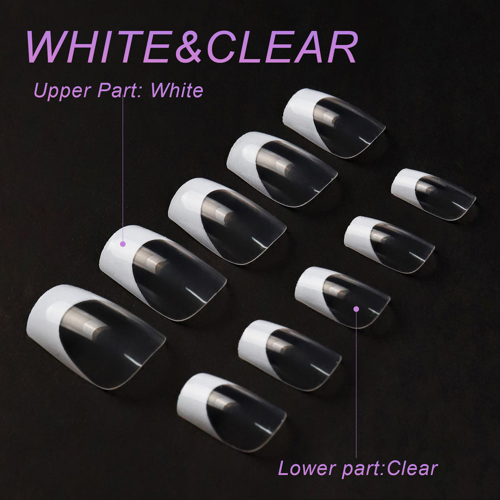 120pcs/box Acrylic French False Nails Medium Length Square Armor Full Cover Nail Tips Can Be Removable Mixed Size Press On Nails