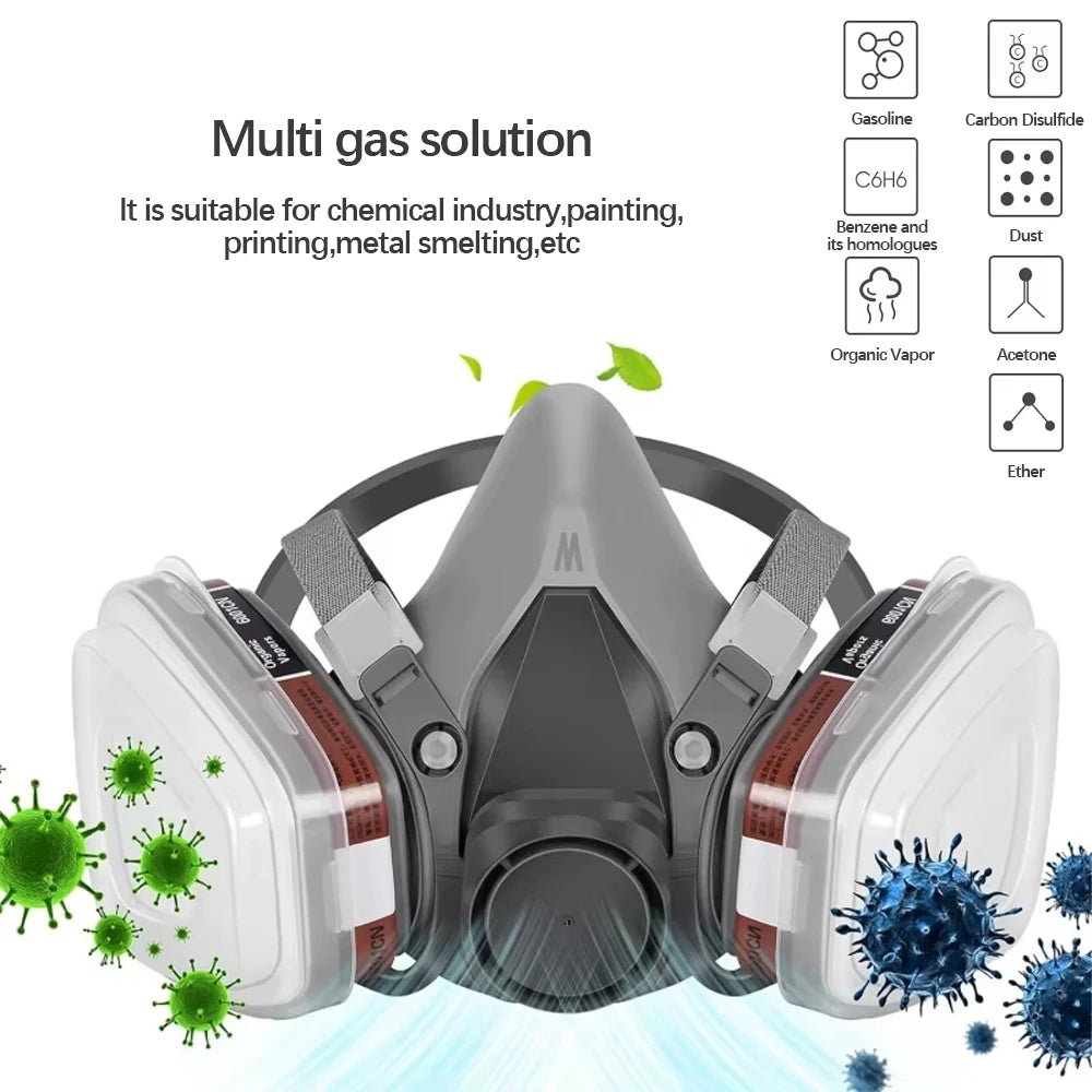 6200 Dust Gas Mask Filters with Protective Fog-proof Glasses Safety Work Suit Industrial Half Face Painting Spraying Respirator
