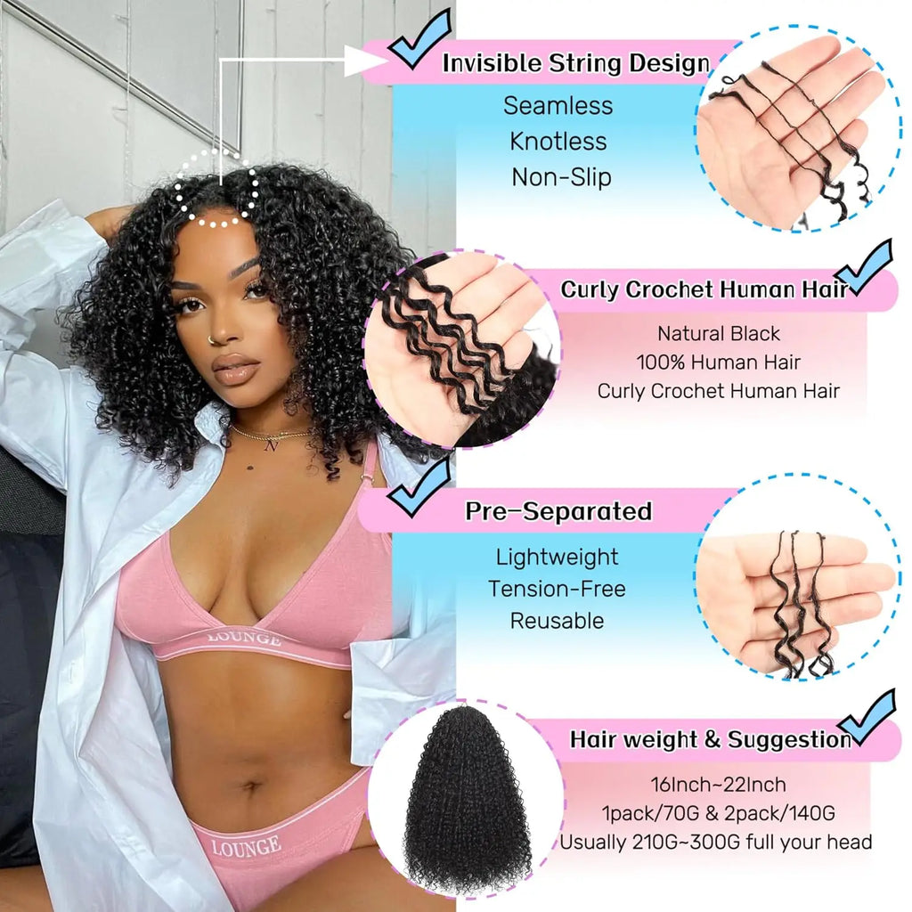 12A Afro Kinky Curly Crochet Human Hair Extensions Knotless Redivided Small Spirals Curly Feather Hair Extensions For Braiding