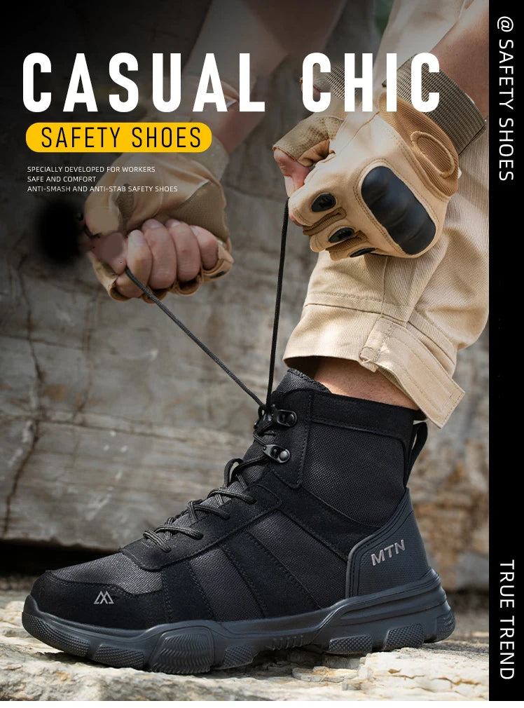 Men Industrial Steel-Toe Work Shoes- Breathable Anti-Smash Protection
