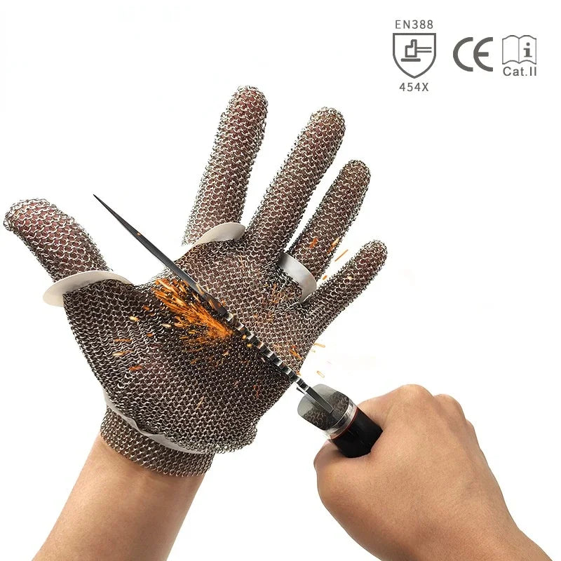 Steel Ring Gloves 316 Stainless Steel Anti Electric Saw Slaughter Machinery Anti Cutting Steel Wire Labor Protection Gloves New