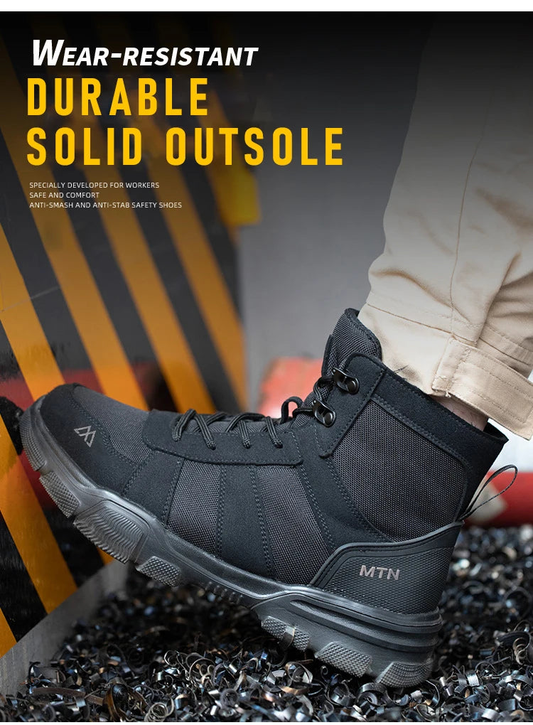 Men Industrial Steel-Toe Work Shoes- Breathable Anti-Smash Protection