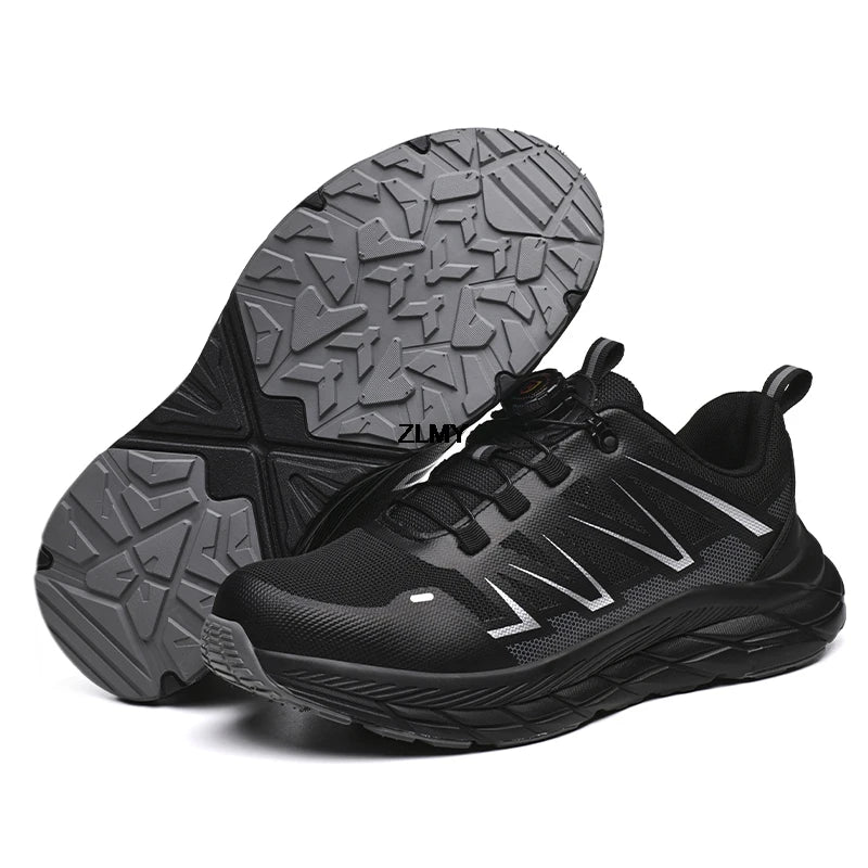 New Women Safety Shoes Rotated Button Men Woman Steel Toe Sneakers Puncture Proof Anti-smash Work Safety Boots Female Industrial