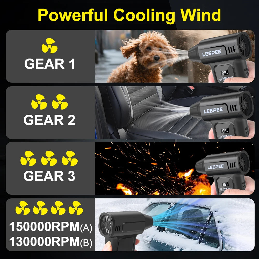 Portable Air Compressor For Car Snow Blowing Dust Removal Turbo Blower Fan Air Duster Camping BBQ Blower Inflator 130/150K RPM