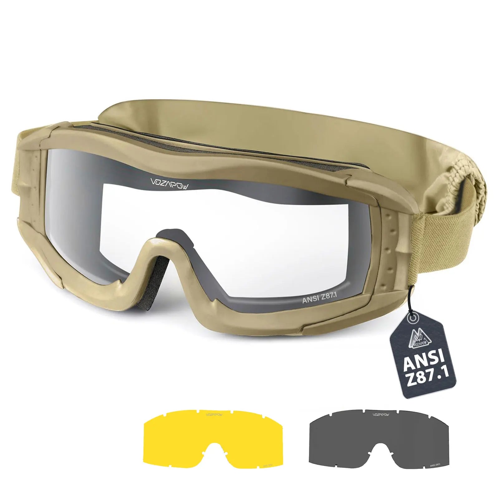 Vozapow Professional Shooting Goggles Anti Fog ANSI Z87.1 Safety Airsoft Tactical Glasses Motorcycle Mountaineering Sunglasses