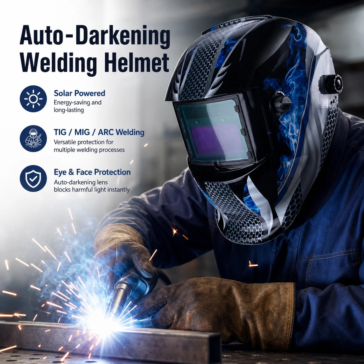 Welding Helmet Flame Resistant Function Protection Welding Mask with Glass Lens Automatic Darkening Welding Protection Mask
