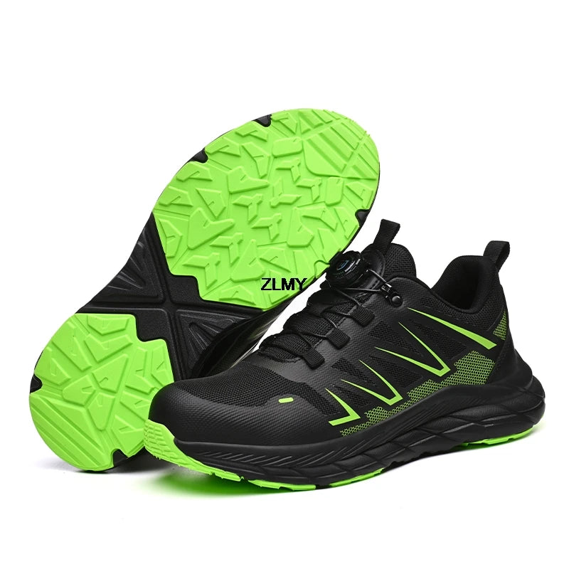 New Women Safety Shoes Rotated Button Men Woman Steel Toe Sneakers Puncture Proof Anti-smash Work Safety Boots Female Industrial
