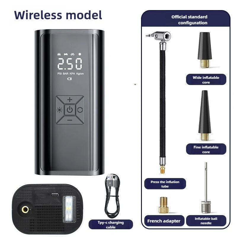 Wireless Portable Air Compressor 150PSI Electric Tire Inflator with LED Light Digital LCD Display for Car Bicycle Fast Air Pump