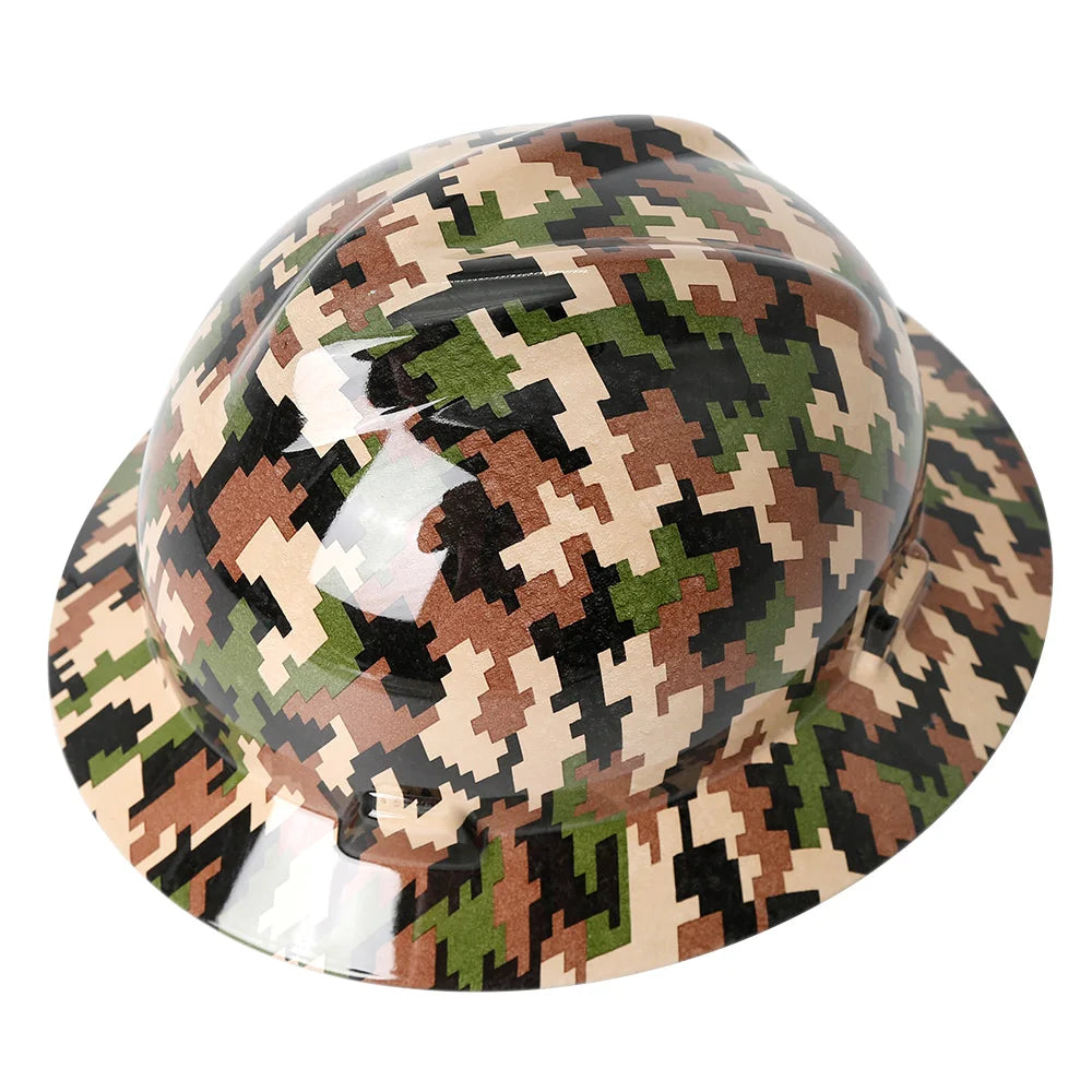 Camouflage Safety Helmet Full Brim Protective Hard Hat Outdoor Construction Sun Shade Hat High Strength Railway Metallurgy Mine