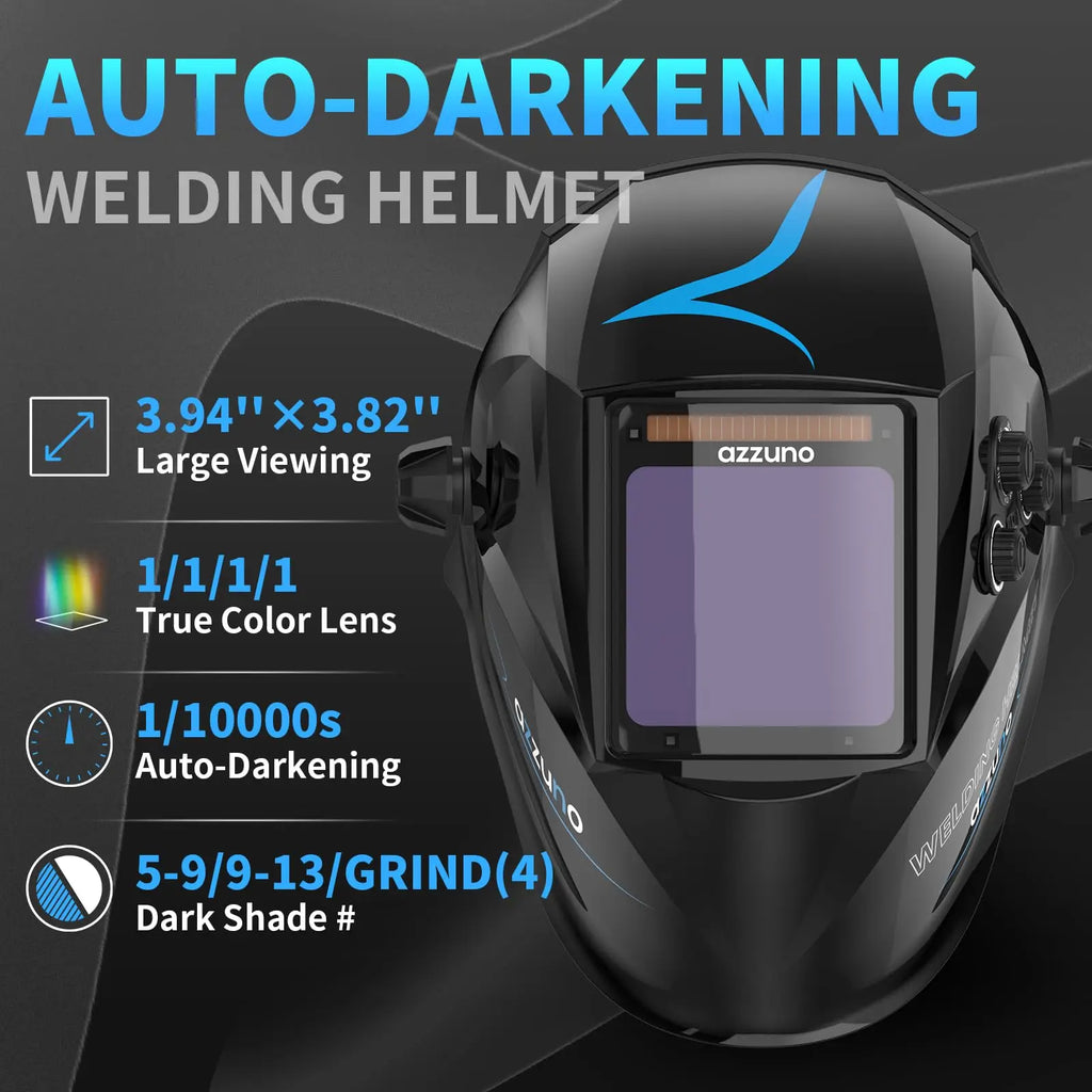 AZZUNO Welding Helmet Mask Ture Color Auto Fast Darkening Welding Helmet Super Large View 3.94‘’×3.82‘’ MIG TIG ARC CUT Welder