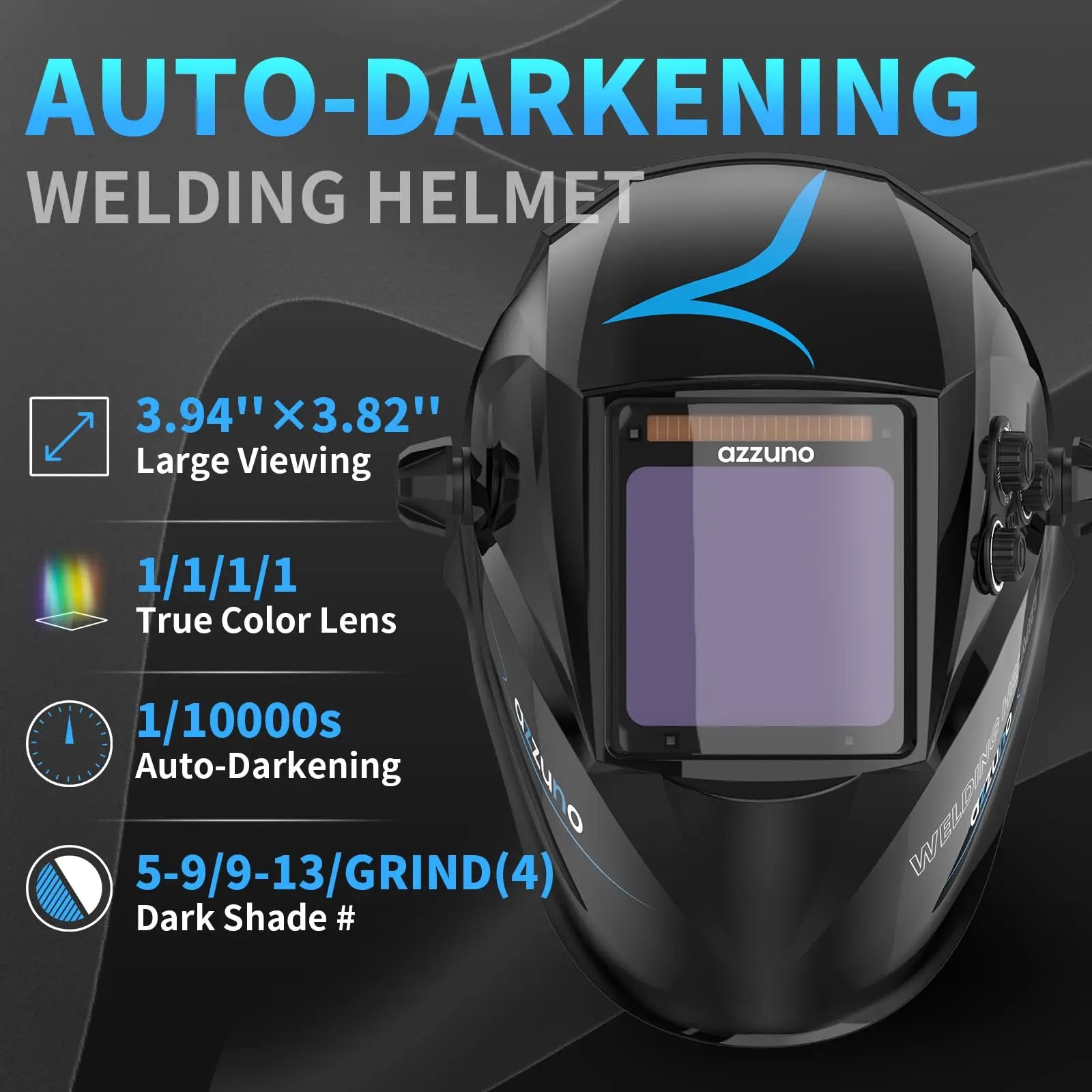 AZZUNO Welding Helmet Mask Ture Color Auto Fast Darkening Welding Helmet Super Large View 3.94‘’×3.82‘’ MIG TIG ARC CUT Welder