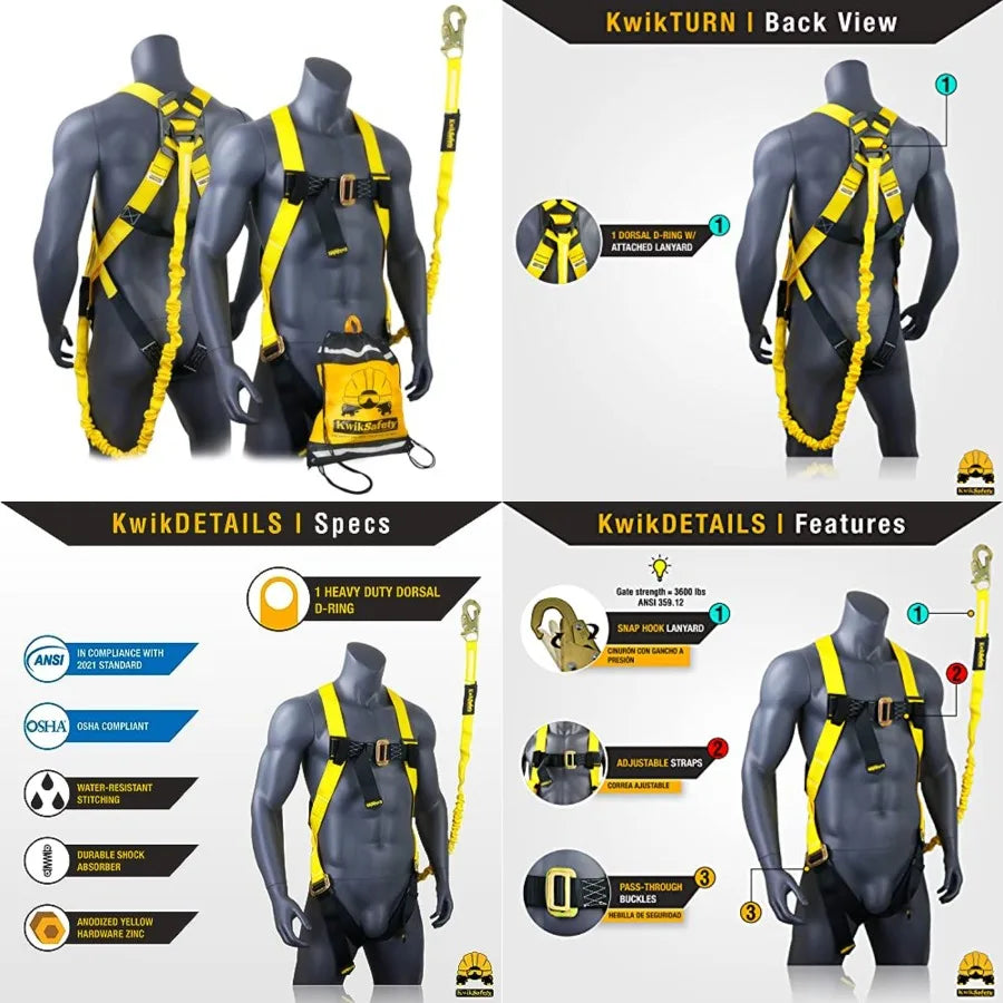 SCORPION Safety Harness [w/Attached 6Feet Lanyard] Safety Harness Fall Protection ANSI OSHA