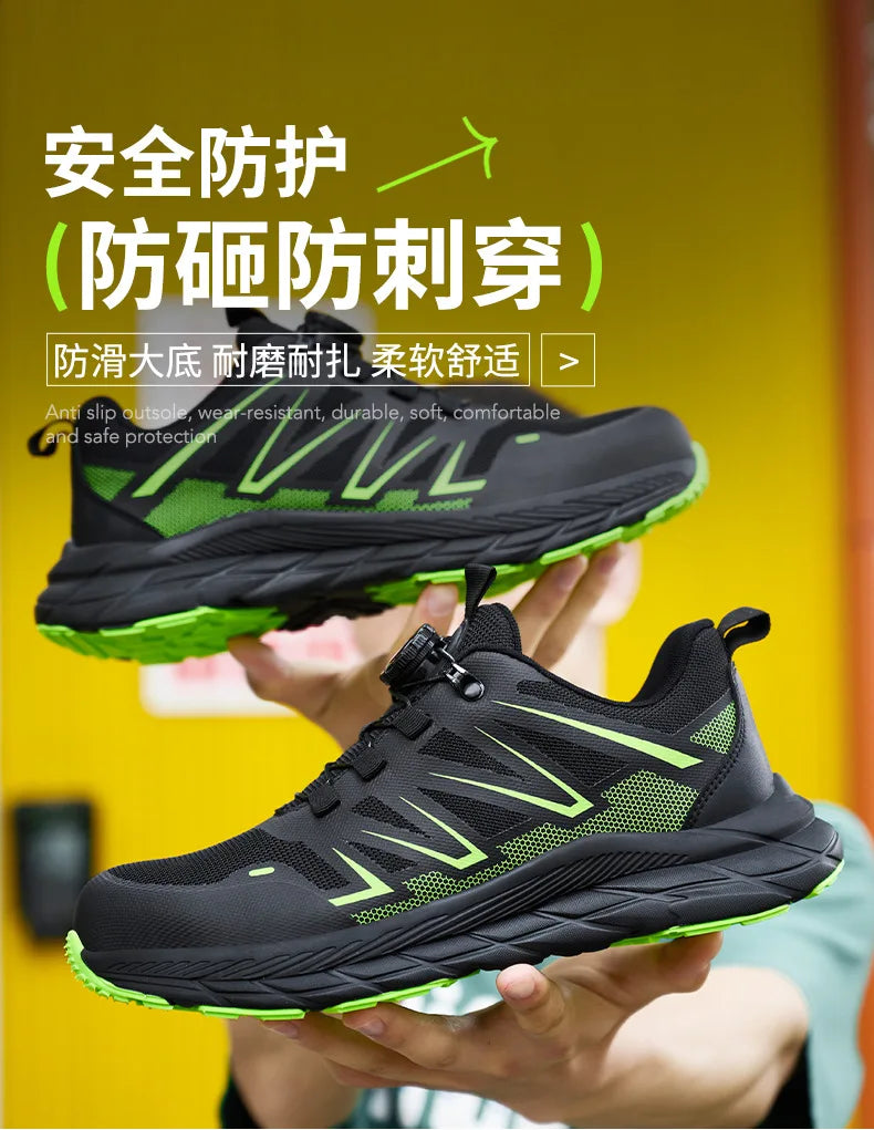 New Women Safety Shoes Rotated Button Men Woman Steel Toe Sneakers Puncture Proof Anti-smash Work Safety Boots Female Industrial