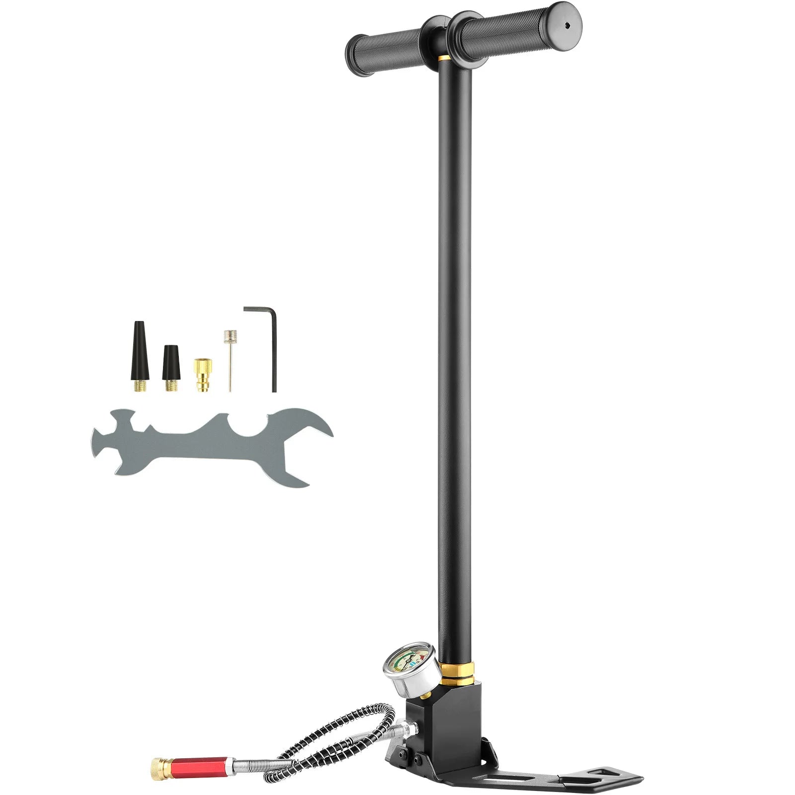 SucceBuy 3 Stage PCP Pump 30MPa 4500PSI Pressure Gauge Air Hand Stirrup Pump for Car Bicycle Tire Scuba Tank Paintball Filling