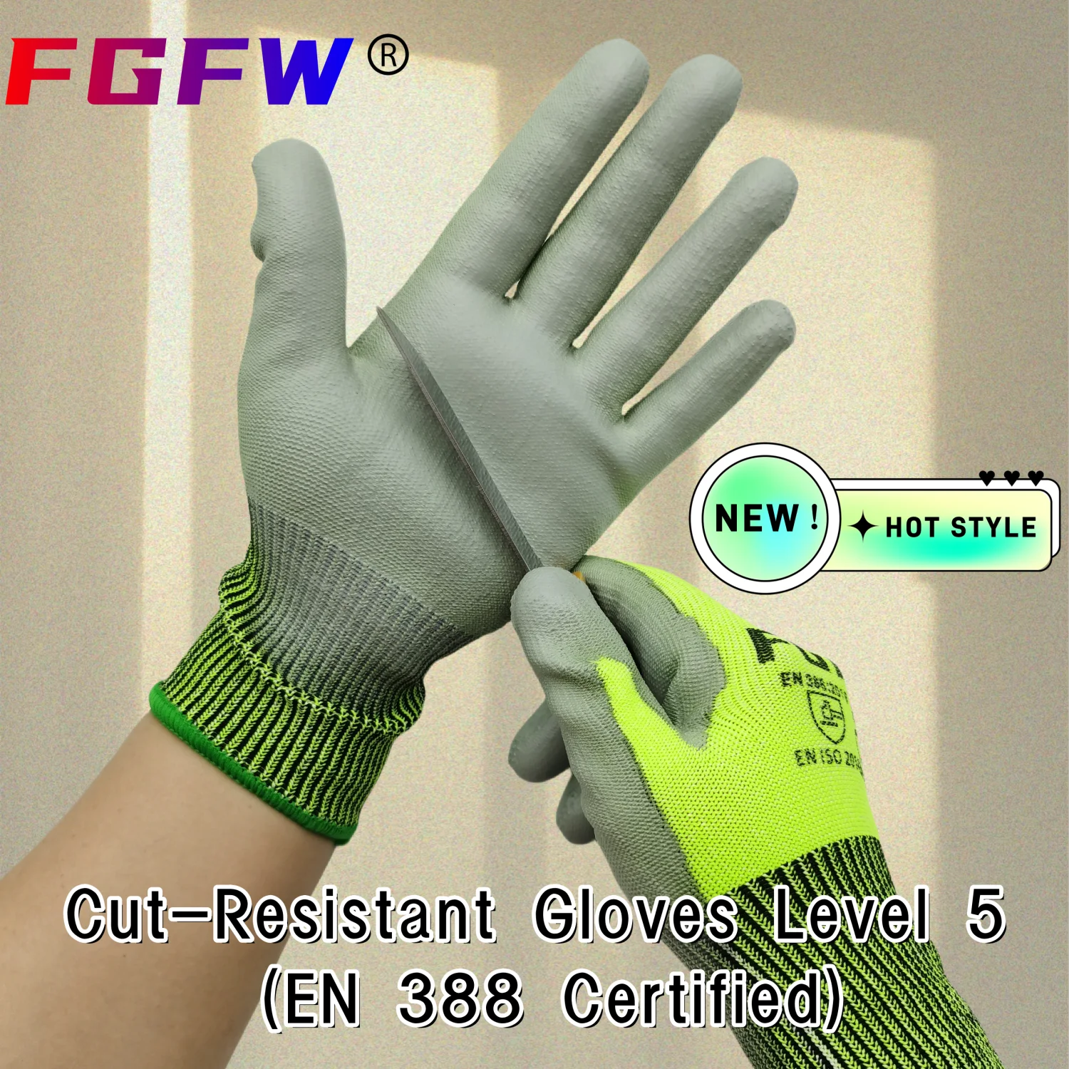 3 Pairs Military-Grade Level 5 Cut Resistant Gloves EN388/CE/ISO - HPPE Fiberglass, Anti-Slip Grip, Breathable for Industrial Sa