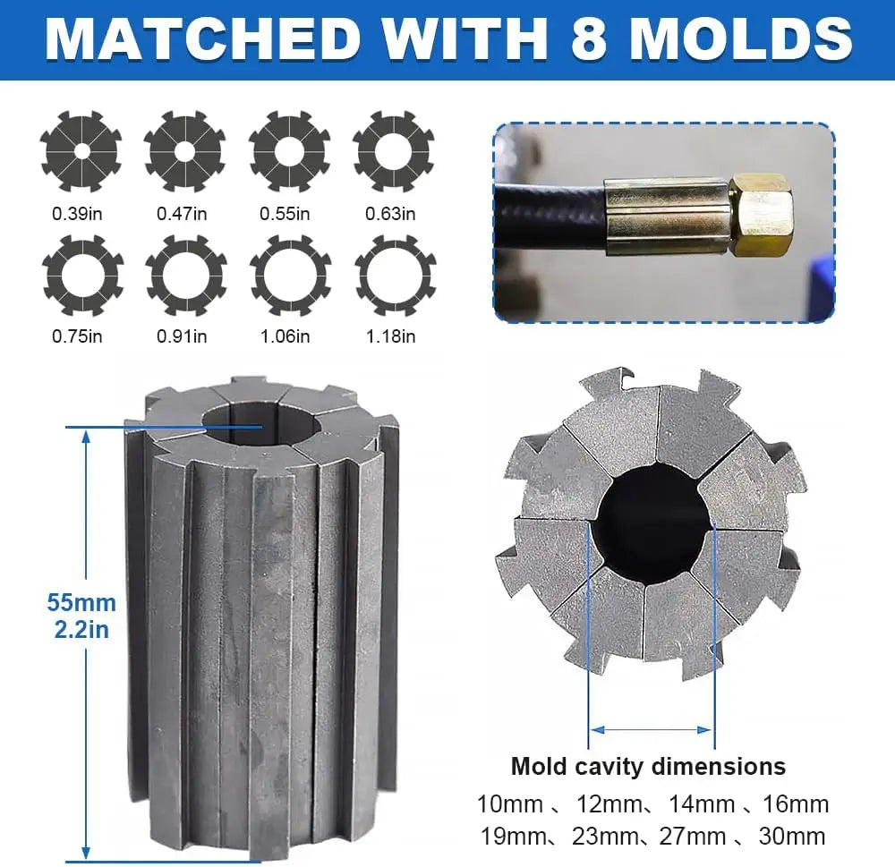 Hydraulic Hose Crimper Mchine with 8 Sets of Dies Manual Hose Crimping Tool, High Pressure Handheld Shrink Tube Machine