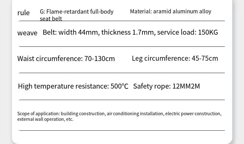 Aramid Safety Harness 5-Point Welding Safety Belt Fire Rescue Fall Protection High Temperature Resistant & Fire Retardant