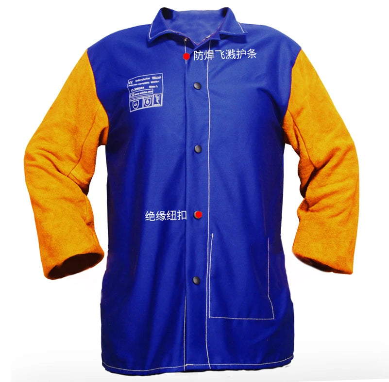 Welding Clothing Fire Proof Welding Trousers Split Cow Leather Welder Jackets FR Cotton Pants Flame Retardant Welding Coverall