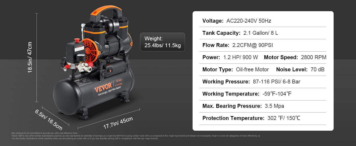 Venor Silent Air Compressor - Quiet, Oil-Free & Portable