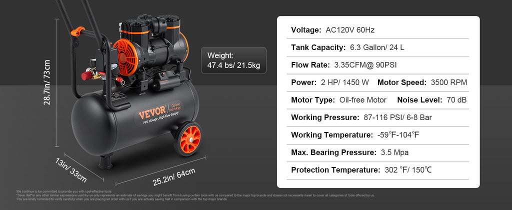 Venor Silent Air Compressor - Quiet, Oil-Free & Portable