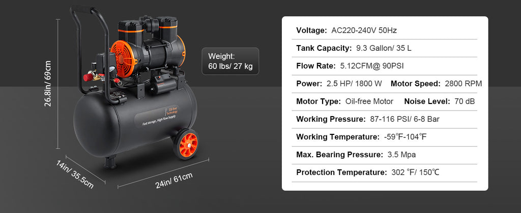 Venor Silent Air Compressor - Quiet, Oil-Free & Portable