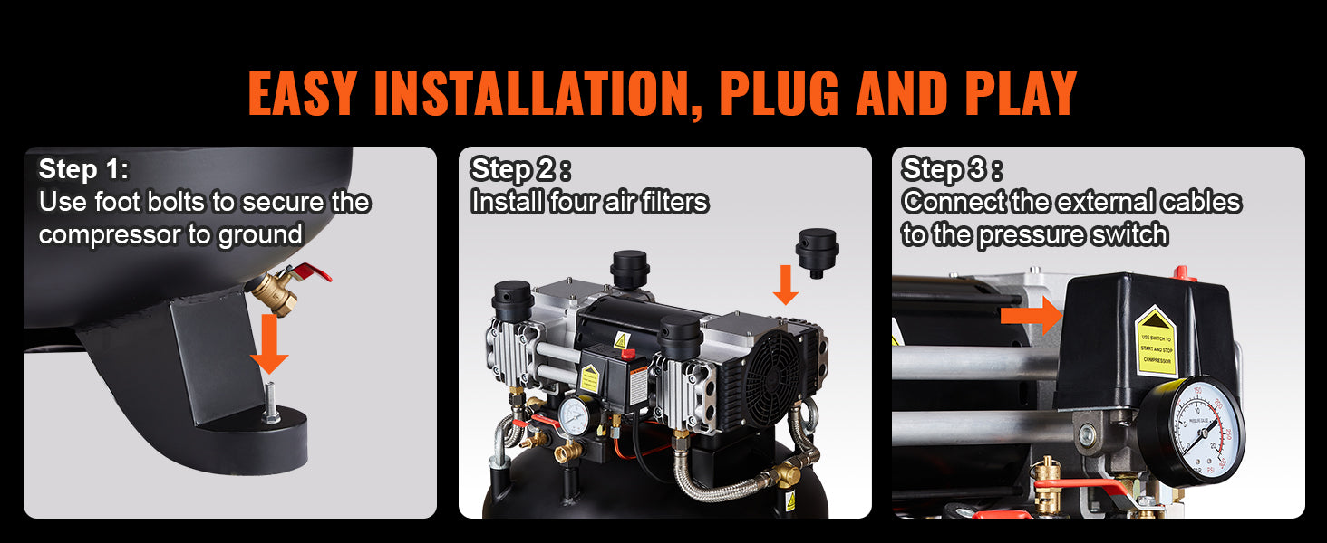 VEVOR 80 Gallon Air Compressor 6.5HP 145PSI Oil Free Air Compressor Ultra Quiet Compressor for Industrial Sites Auto Repair