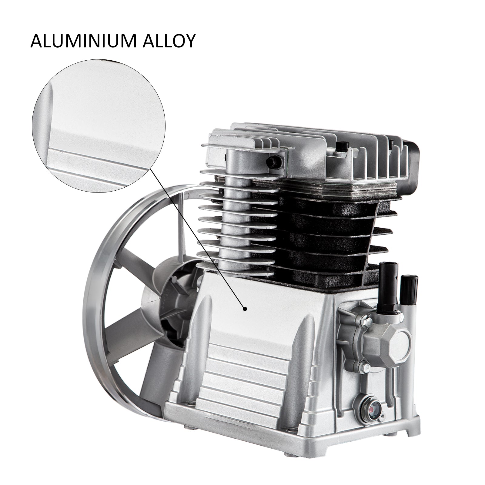 Heavy-Duty Twin Cylinder Air Compressor Pump Head - 2.2KW (3HP), 375 L/MIN (12 CFM), Single Stage