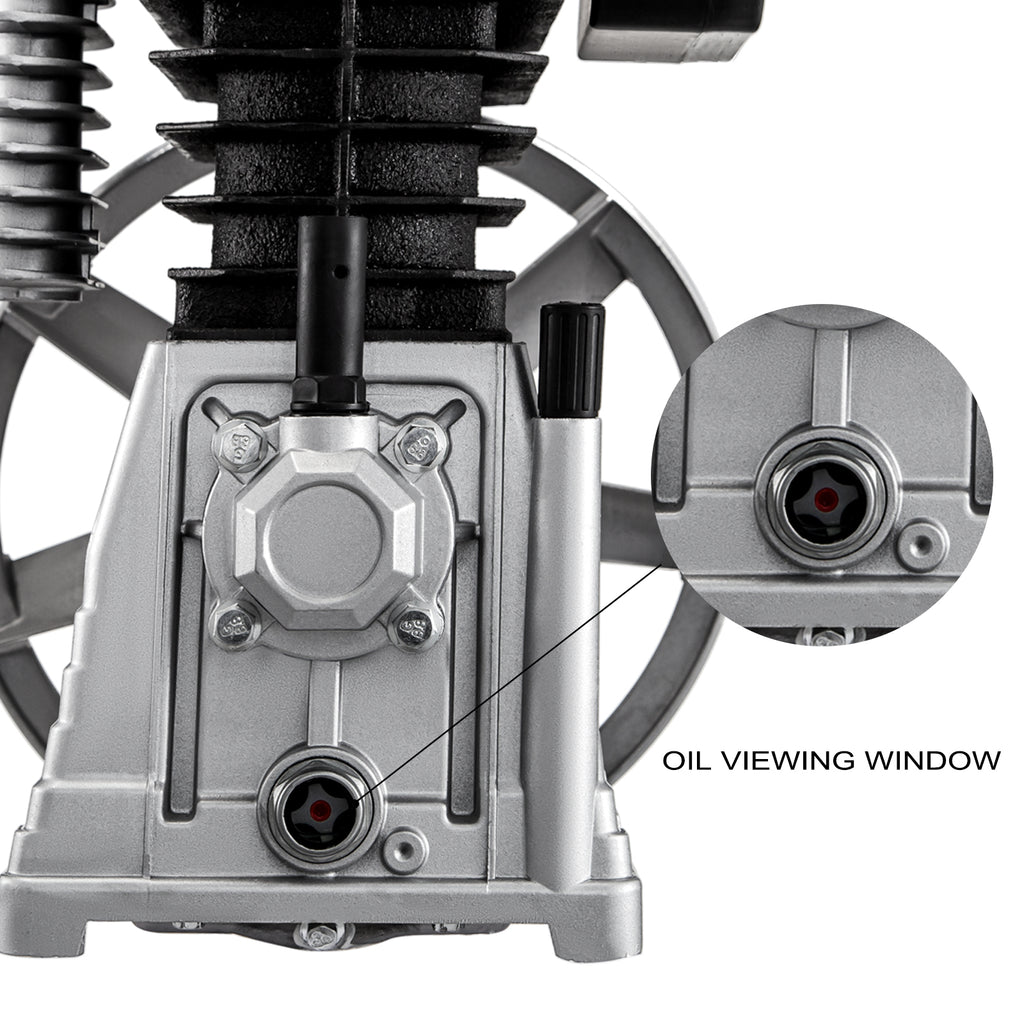 Heavy-Duty Twin Cylinder Air Compressor Pump Head - 2.2KW (3HP), 375 L/MIN (12 CFM), Single Stage