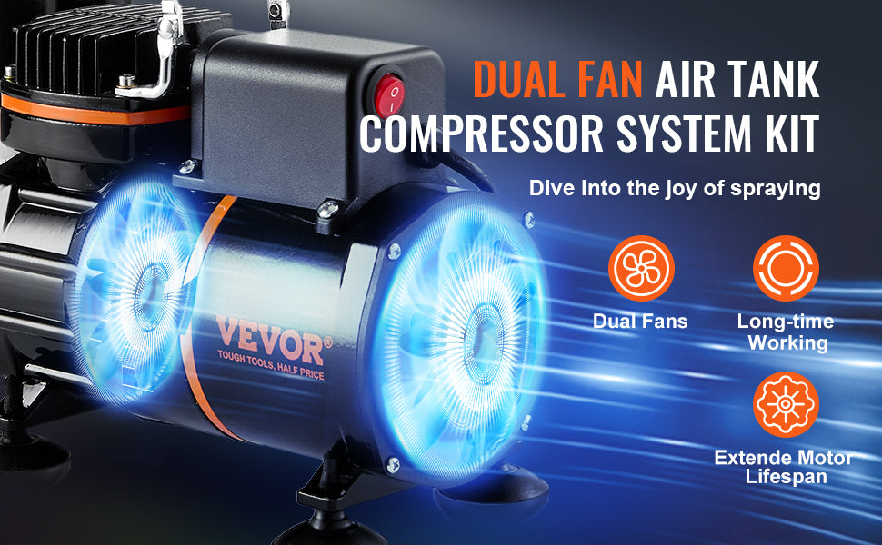 SucceBuy Airbrush Kit, Dual Fan Air Compressor Professional Airbrushing System Kit Airbrushes Mixing Wheel Cleaning Brush Set