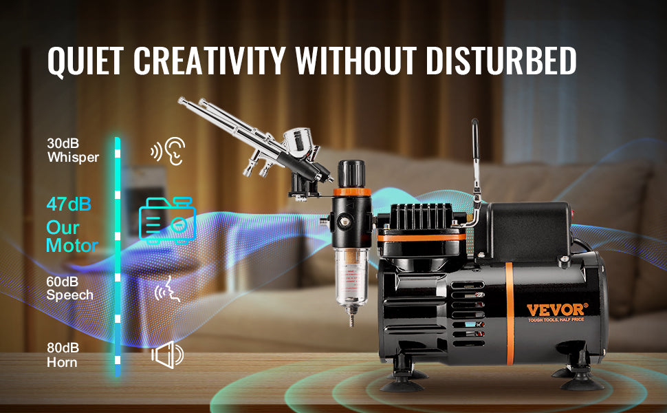 SucceBuy Airbrush Kit, Dual Fan Air Compressor Professional Airbrushing System Kit Airbrushes Mixing Wheel Cleaning Brush Set