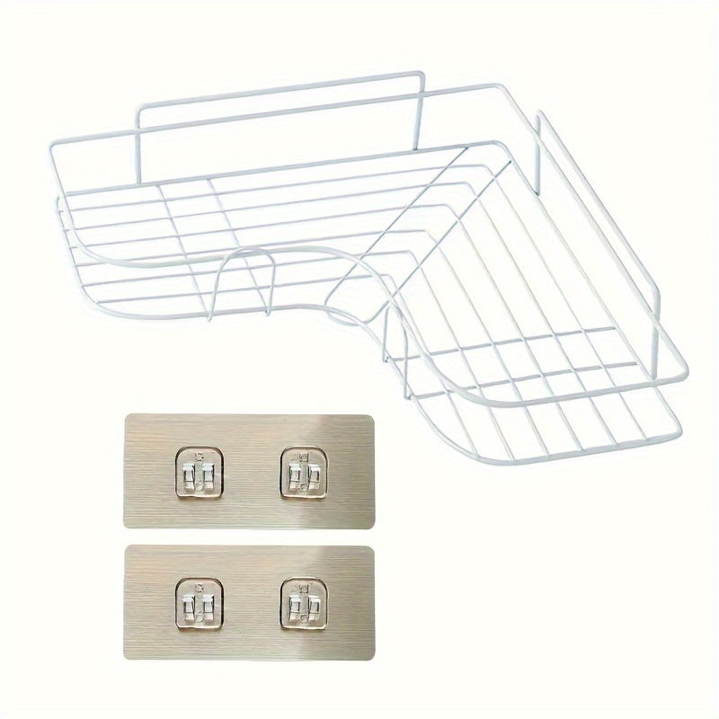1pc Heavy-Duty Cast Iron Corner Shelf - No Drill Adhesive/Bolt- Wall-Mounted Angled Bath Shelf, Space-Saving Curved Shelves for Small Bathrooms, Installation (No Tools/Screws) Suitable for Bathrooms, Shelves