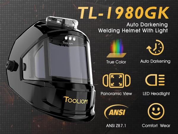 TOOLIOM Auto Darkening Welding Helmet with   Welding Mask -  & /Rechargeable Battery Powered Welder Hood for TIG MIG CUT Grind